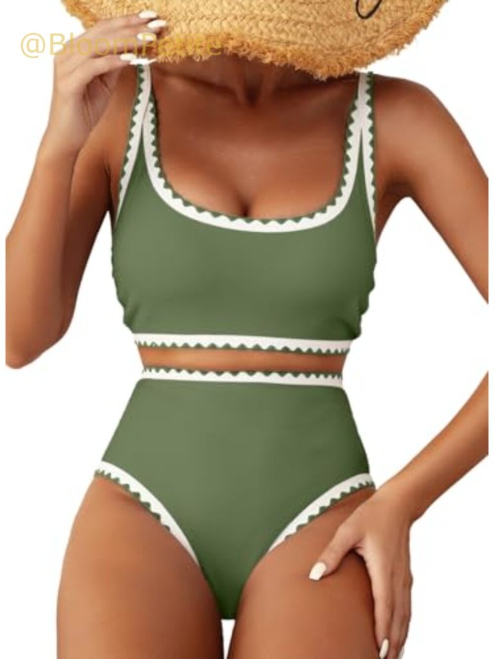 Whip Stitch Floral High Waisted Bikini Set Padded Two Piece Swimsuit